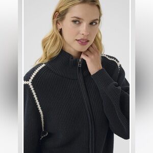 Part Two Funnel Neck Zipped Cardigan- Navy blue